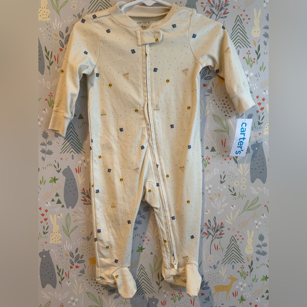 NWT Carters Unisex 6 Month Hanukkah Menorah Dreidel Sleep Play 2 Way Zip Pajamas